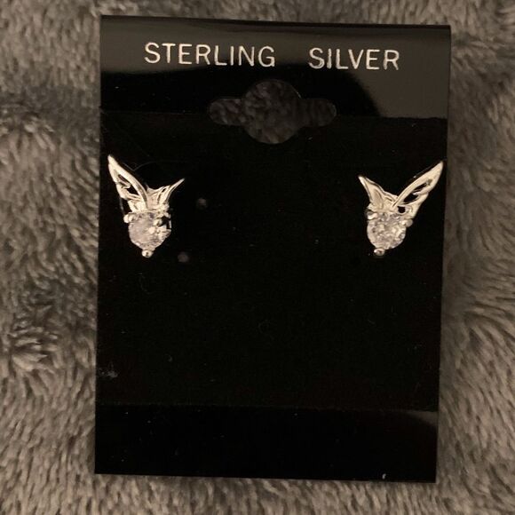 💐 925 Sterling Silver Wing CZ Stud earrings - Picture 3 of 7
